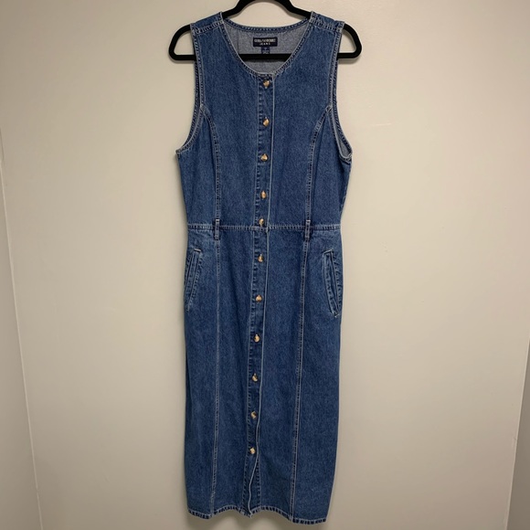Retro Denim Jean Button Front Women’s Maxi Dress - Picture 2 of 8